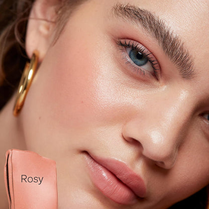 Dew Blush - Lightweight Liquid Blush with a Blendable + Buildable Cream Finish - Dewy Cheek Tint with Doe Foot Wand Makeup Applicator - Travel Size Holiday Gifts - Rosy (.40 Oz)