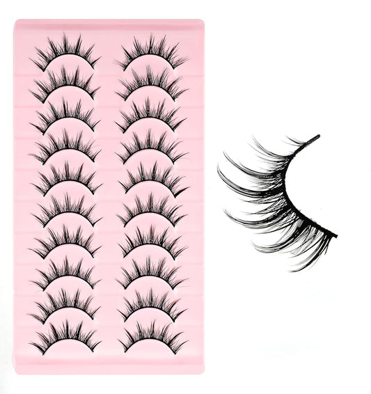 Manhua Lashes, Natural Anime Lashes Fairy 10 Pairs Spiky Manhua Lashes Anime Strip Lashes Faux Mink Lashes Wispy Korean Japanese Manga Lashes Look like Individual Cluster