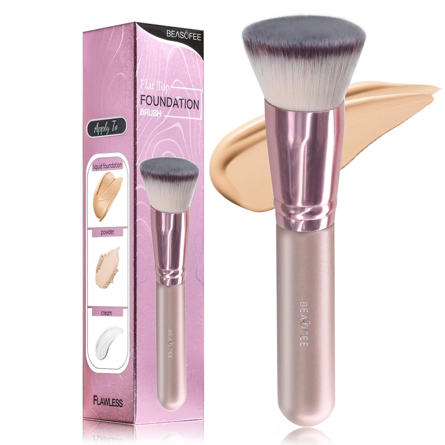 Foundation Brush Flat Top -Kabuki Makeup Brushes Foundation Brush for Liquid Makeup Cream Powder,The Big Fiber Bristles,Stippling Buffing Blending Good Premium Face Makeup Brush Set Tools Rose Gold