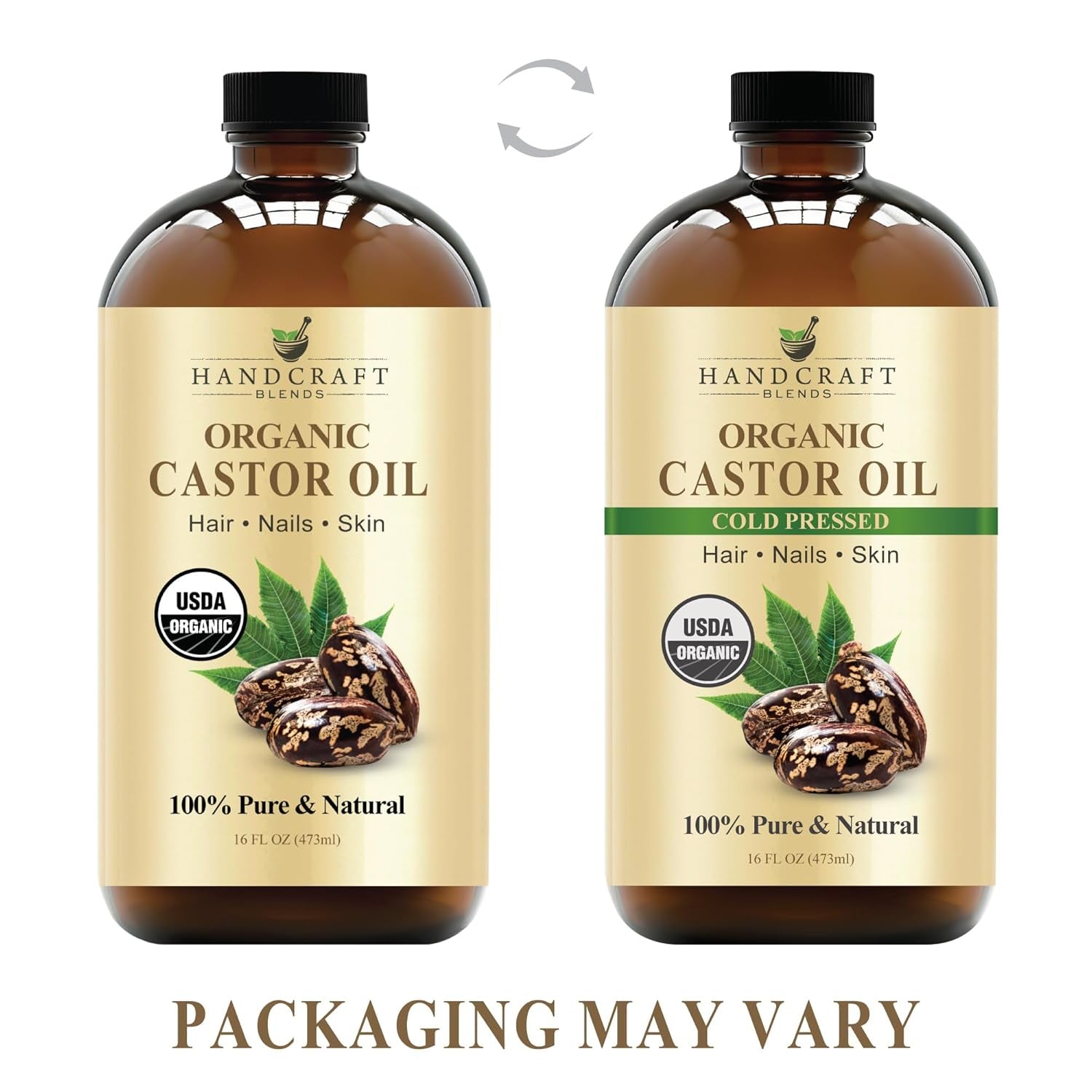 Cold-Pressed Organic Castor Oil in Glass Bottle - 16 Fl Oz - 100% Pure and Natural - Premium Grade Carrier Oil for Hair Growth, Eyelashes and Eyebrows - Hair and Body