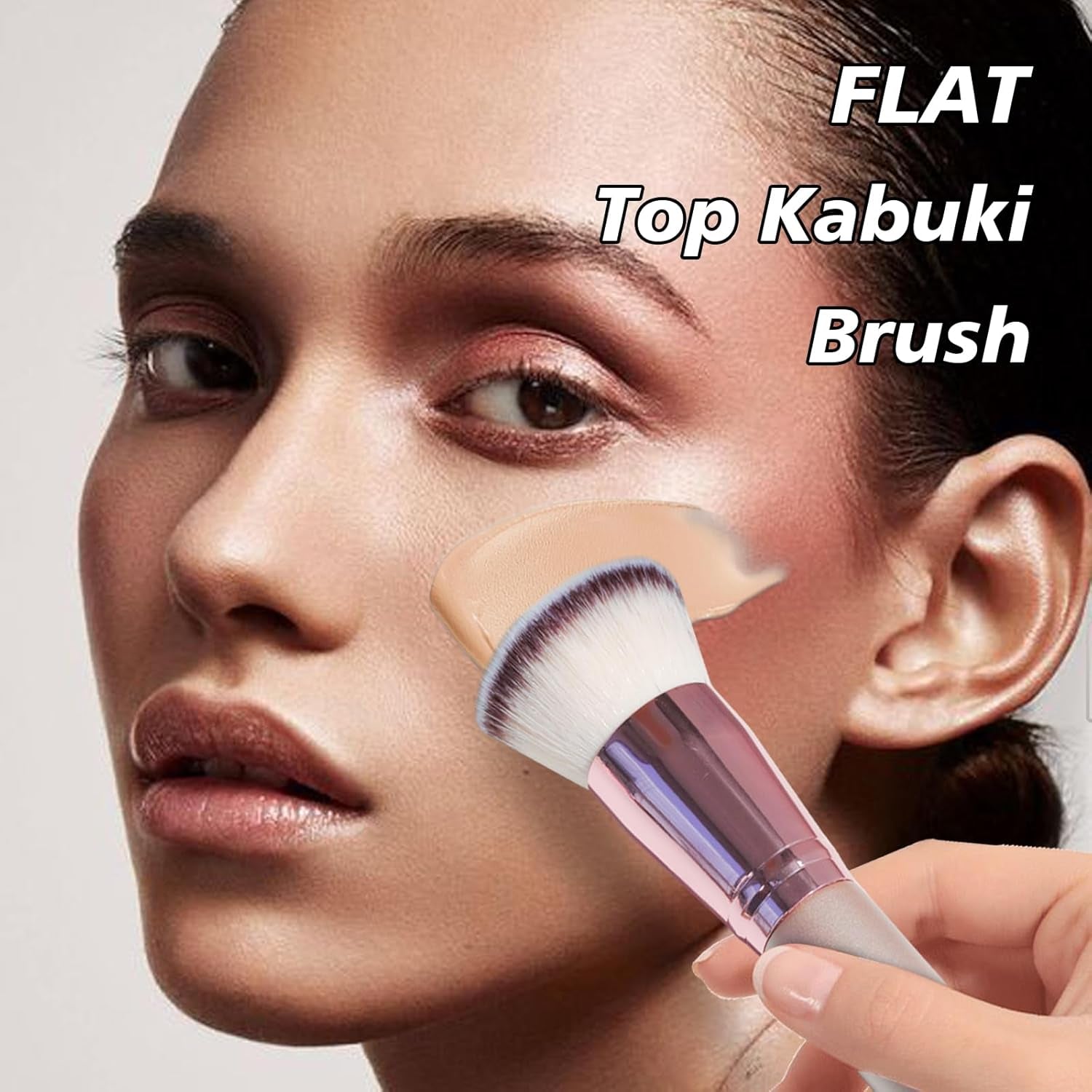 Foundation Brush Flat Top -Kabuki Makeup Brushes Foundation Brush for Liquid Makeup Cream Powder,The Big Fiber Bristles,Stippling Buffing Blending Good Premium Face Makeup Brush Set Tools Rose Gold