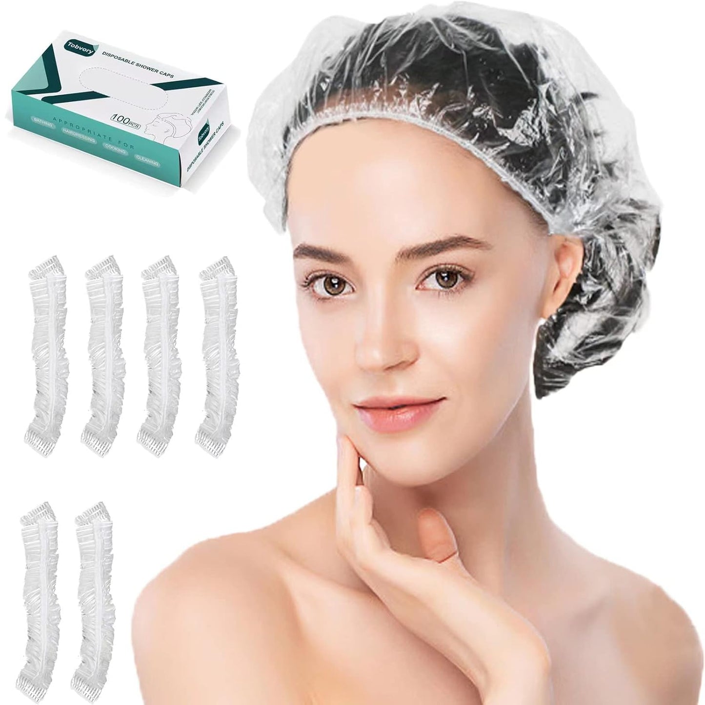 Disposable Shower Caps - 100PCS Shower Cap  Waterproof Plastic Shower Cap for Women Men for Hair - Extra Elastic Large Shower Caps for Bath, Hair Treatment, Conditioning in Home Hotel Travel