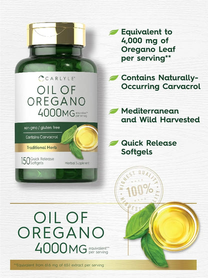 Oregano Oil Capsules | 4000 Mg | 150 Softgels for Men and Women | by