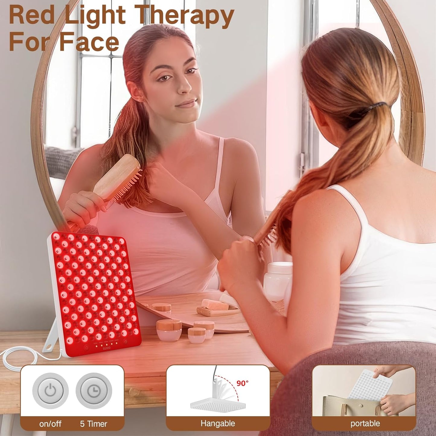 Red Light Therapy Lamp - 165 LED Red Light Therapy Panel for Face & Body, Portable Deep 660Nm - 850Nm near Infrared Light Therapy Device with Eye-Patch, White