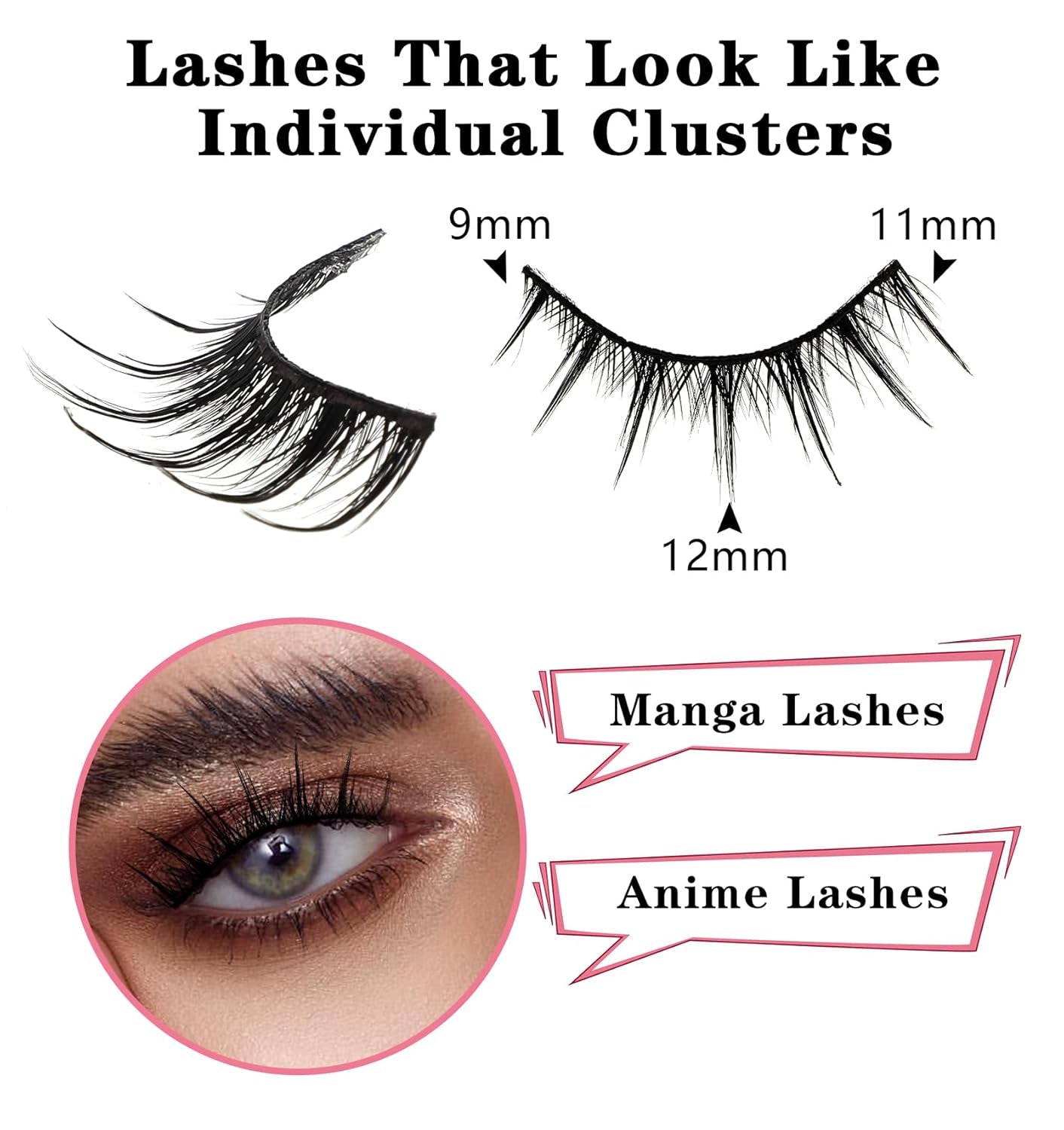 Manhua Lashes, Natural Anime Lashes Fairy 10 Pairs Spiky Manhua Lashes Anime Strip Lashes Faux Mink Lashes Wispy Korean Japanese Manga Lashes Look like Individual Cluster