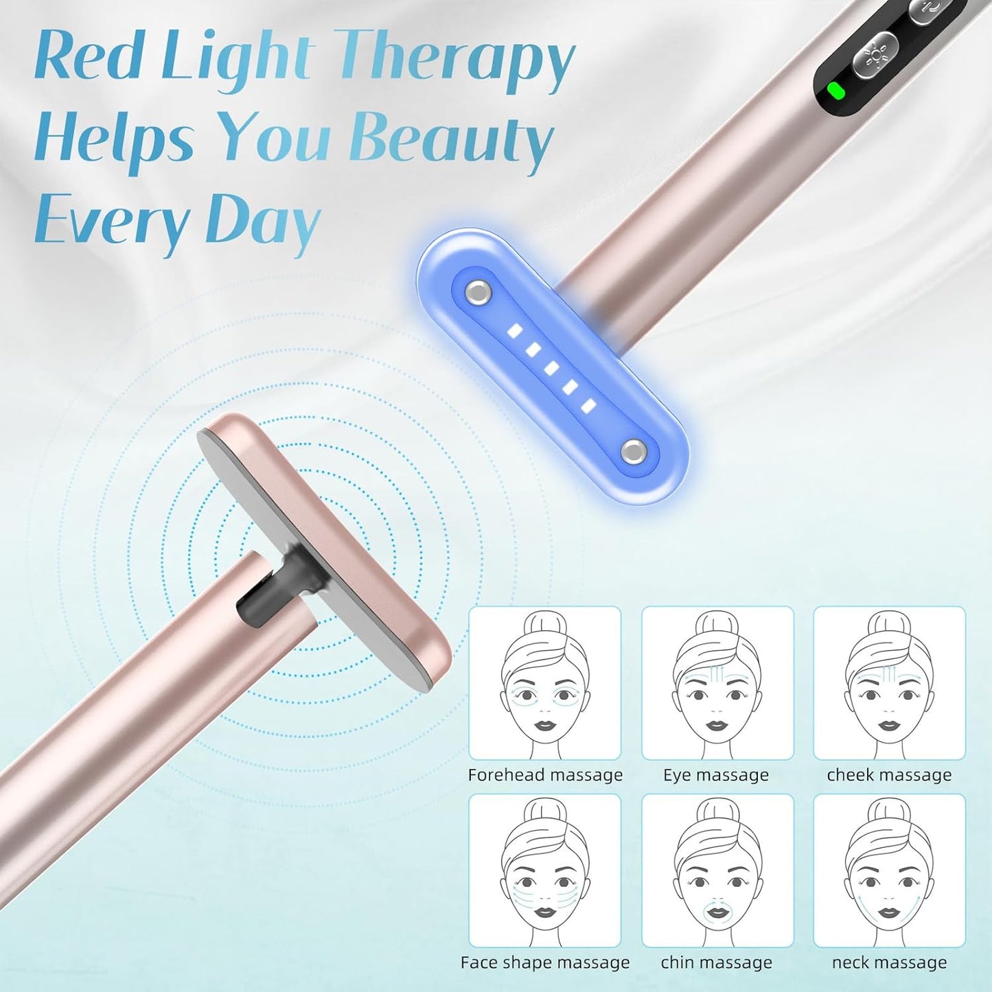 Led-Face-Wand，7 in 1 LED Light Therapy Facial Red & Blue Rejuvenation Tool