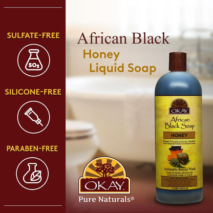 | African Black Soap Liquid with Honey | for All Skin Types | Deep Moisturizing Healer | Nourishing Beauty Wash | Free of Sulfate, Silicone & Paraben | 33 Oz