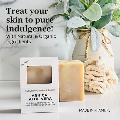 Arnica Aloe Vera with Rosemary Handcrafted Soap | Vegan | 100% Natural |Stimulates and Hydrating Properties for Hand, Face, & Body | Miami-Made - 1 Bar