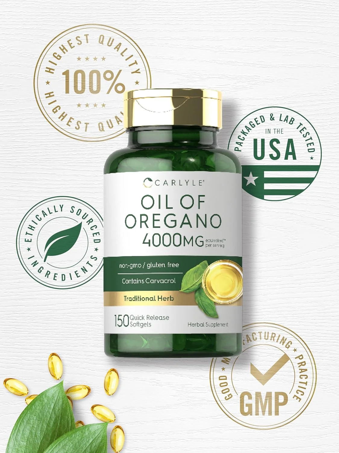 Oregano Oil Capsules | 4000 Mg | 150 Softgels for Men and Women | by