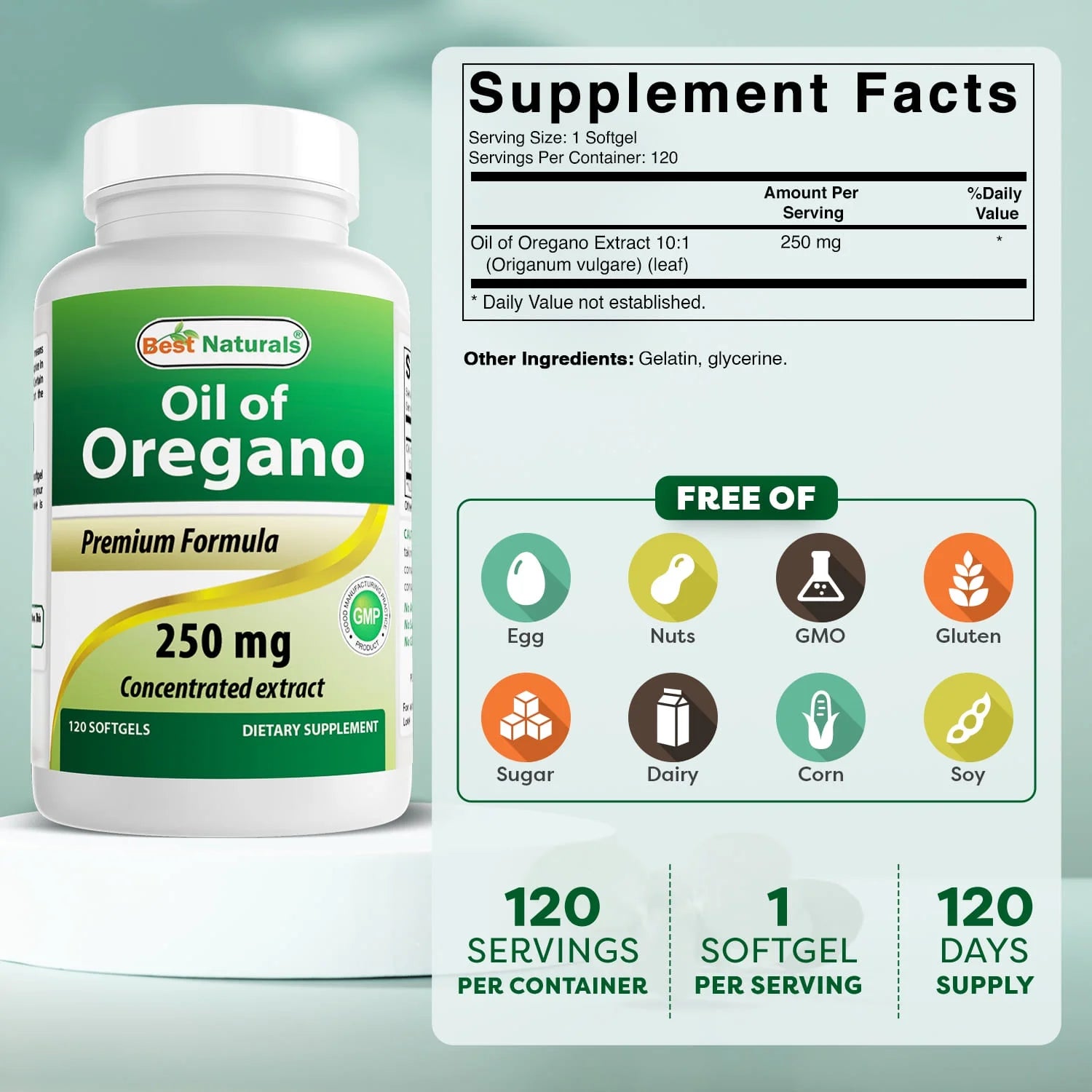 Oregano Oil 250 Mg 120 Softgels