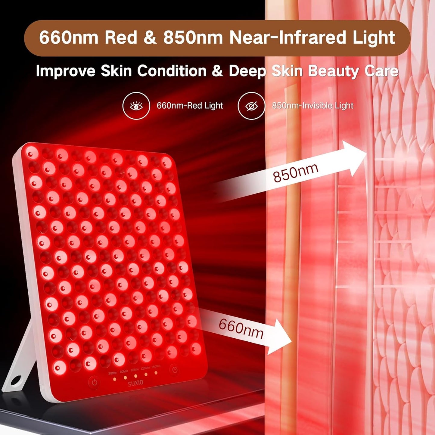 Red Light Therapy Lamp - 165 LED Red Light Therapy Panel for Face & Body, Portable Deep 660Nm - 850Nm near Infrared Light Therapy Device with Eye-Patch, White