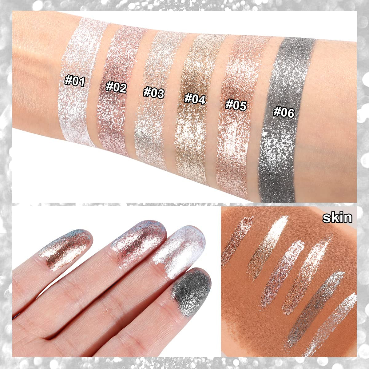 White Glitter Sparkly Liquid Eyeshadow Set,High-Impact Metallic Diamond Pearl Glitter Eyeshadows for Eyes/Face,Longwear Crystals Eye Makeup Bling Shimmery,Talc Free Fit Mature Skin for Old Women,#3