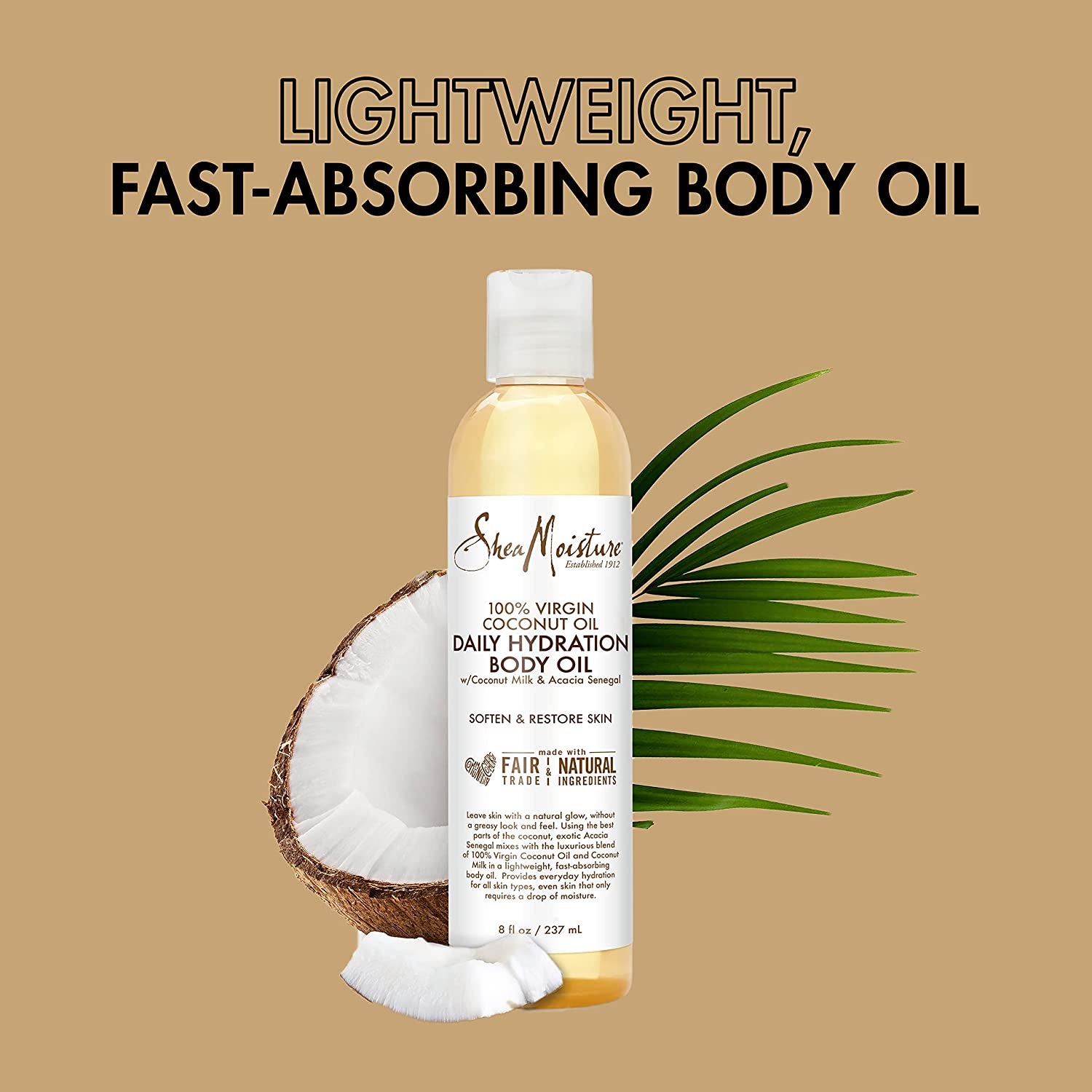 Daily Hydration Body Oil Virgin Coconut Oil for Dry Skin Paraben Free 8 Oz