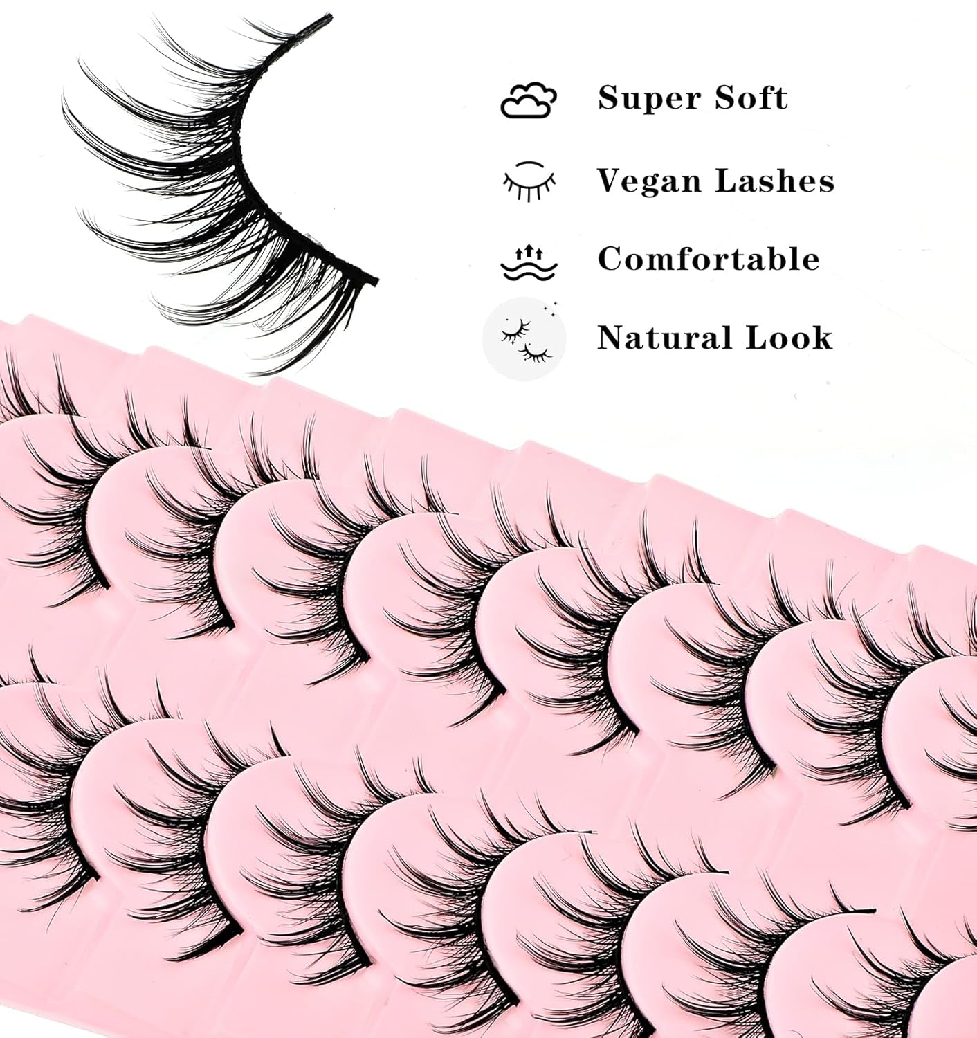 Manhua Lashes, Natural Anime Lashes Fairy 10 Pairs Spiky Manhua Lashes Anime Strip Lashes Faux Mink Lashes Wispy Korean Japanese Manga Lashes Look like Individual Cluster