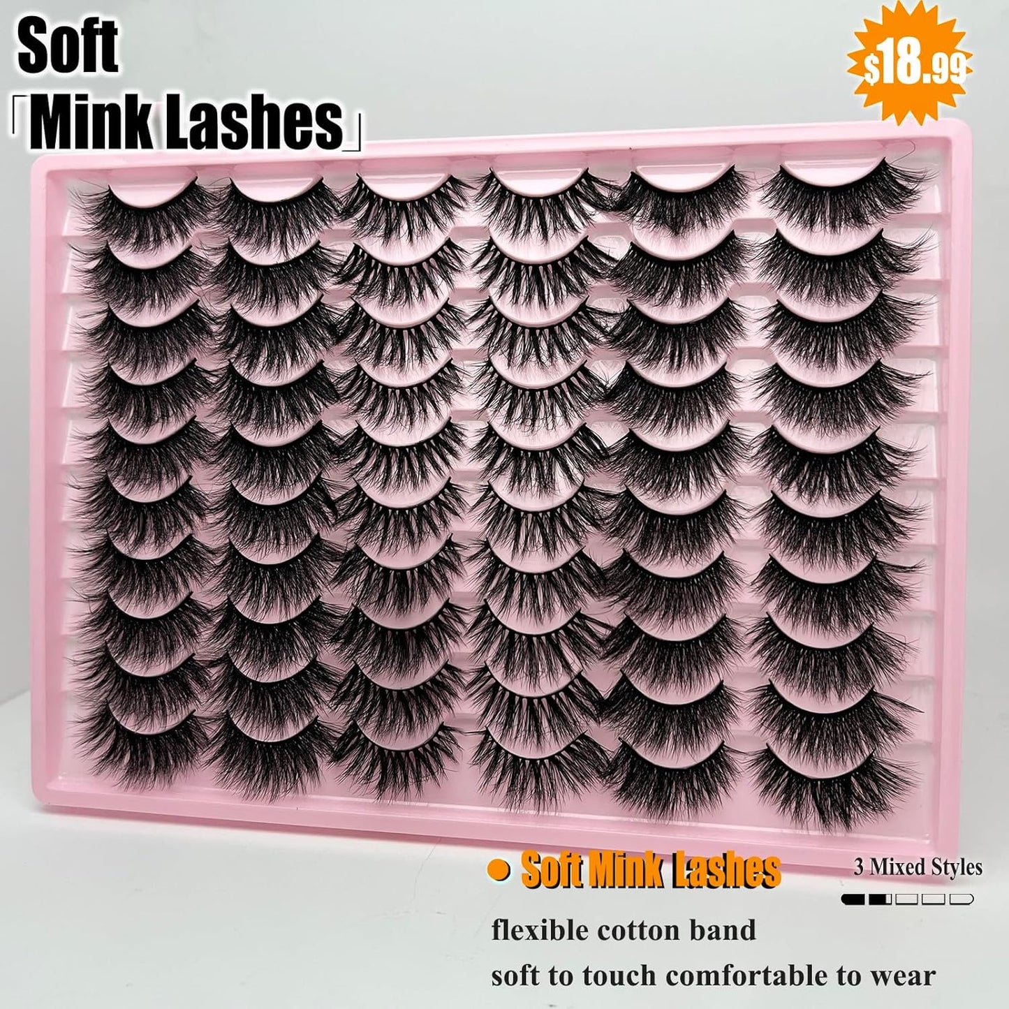 False Lashes Pack Wispy Strip Lashes Natural Look 3D Cat Eye Eyelashes Book 18Mm Long Volume C Curl Faux Mink Lashes Multipack (3 Styles)