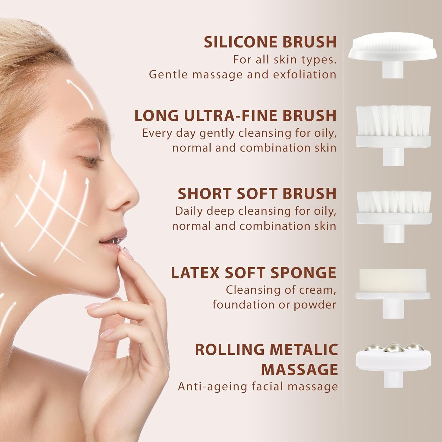 Face Scrubber | Facial Cleansing Brush Exfoliator Skin Care Products Beauty Products Powered Electric Wash Exfoliating Spin Cleanser Cleaning Scrub Including 7 Heads (Opal)