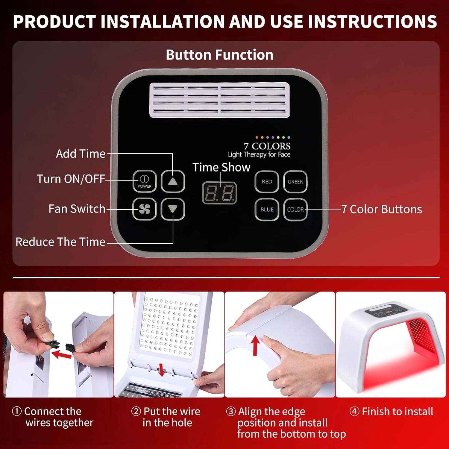 Red Light Therapy for Face, 7 Color LED Face Mask Neck Body SPA Skin Care Equipment at Home Use