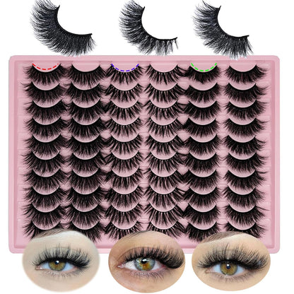 False Lashes Pack Wispy Strip Lashes Natural Look 3D Cat Eye Eyelashes Book 18Mm Long Volume C Curl Faux Mink Lashes Multipack (3 Styles)