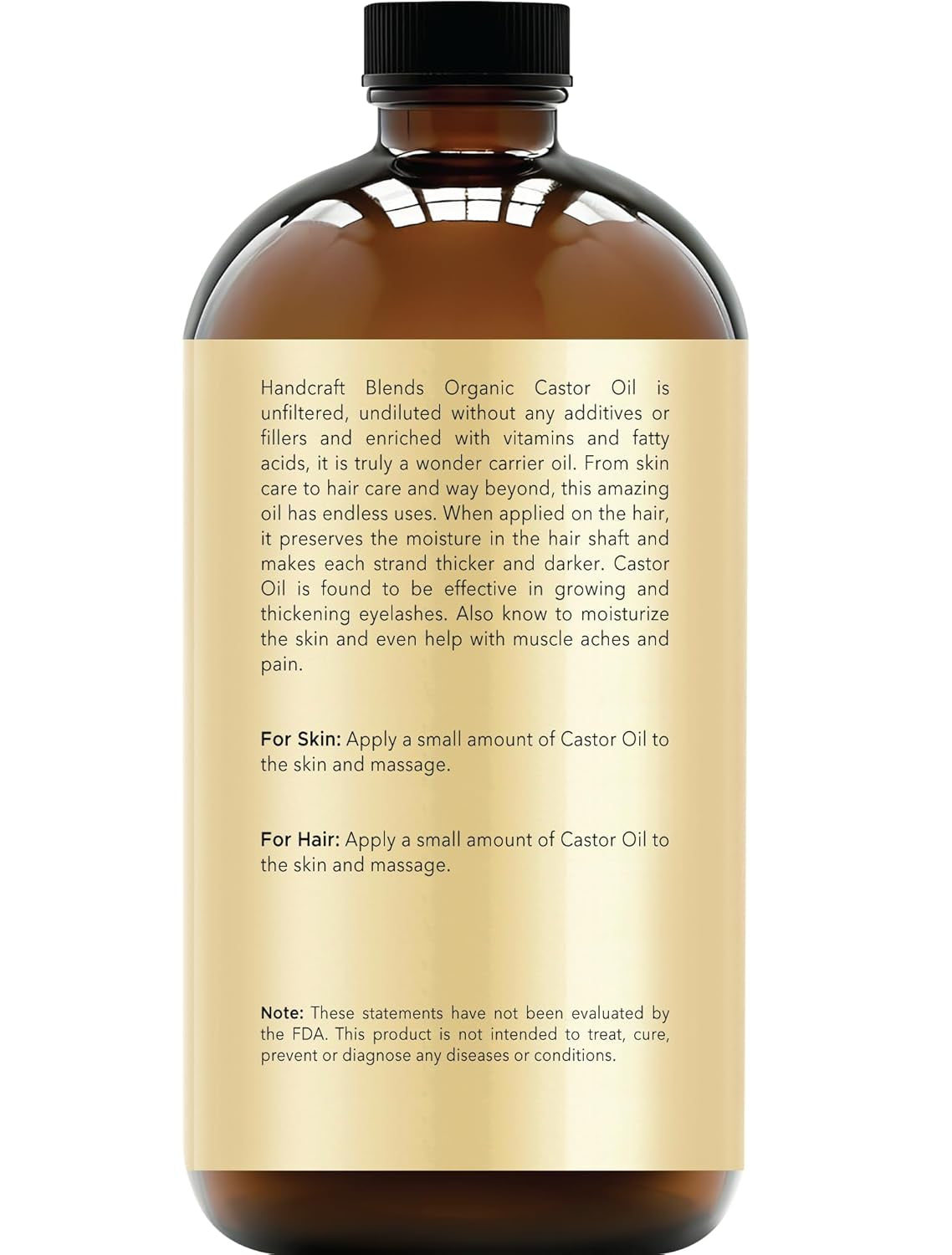 Cold-Pressed Organic Castor Oil in Glass Bottle - 16 Fl Oz - 100% Pure and Natural - Premium Grade Carrier Oil for Hair Growth, Eyelashes and Eyebrows - Hair and Body